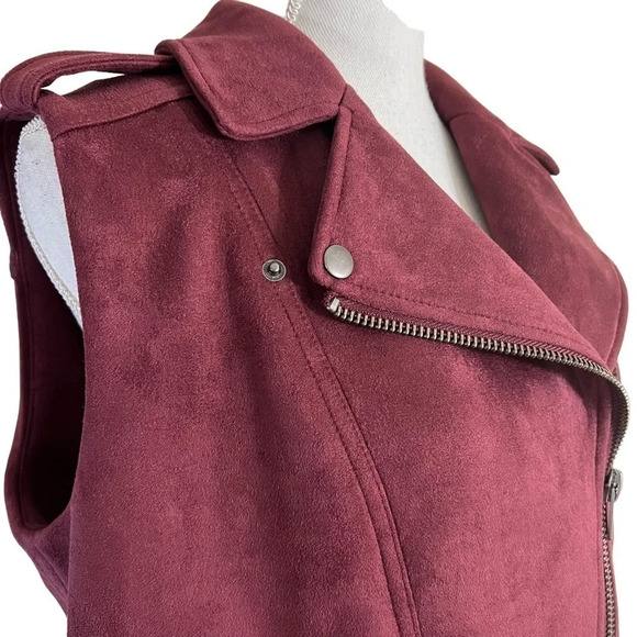 Philosophy Maroon Sleeveless Vest Size Large Collared Zip Up Pockets Faux Suede - Picture 4 of 7